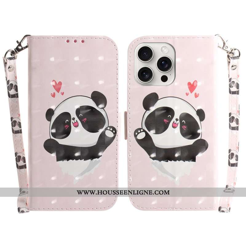 Housse iPhone 16 Pro Max Panda Love à Lanière