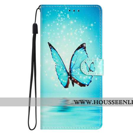 Housse iPhone 16 Pro Max Papillon Bleu sur l'Eau à Lanière