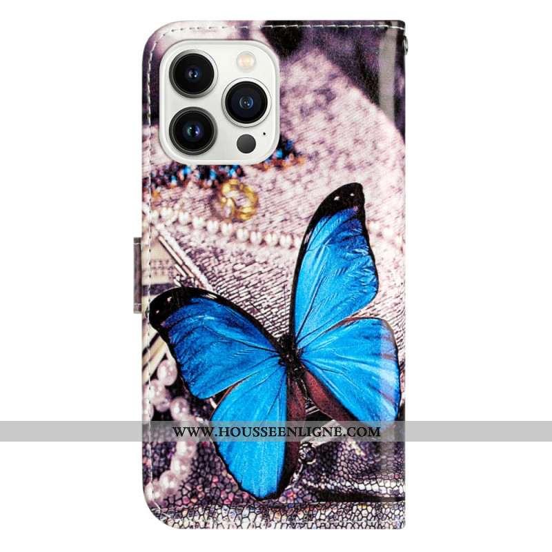 Housse iPhone 16 Pro Max Papillon Bleu à Lanière