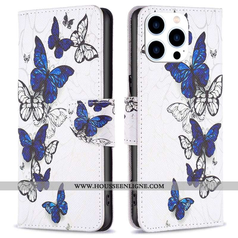 Housse iPhone 16 Pro Max Papillons Bleus en Vol