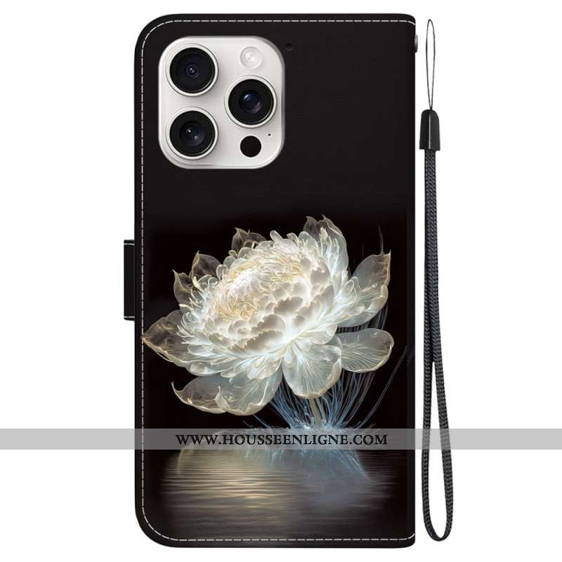 Housse iPhone 16 Pro Max Pivoine Cristal à Lanière