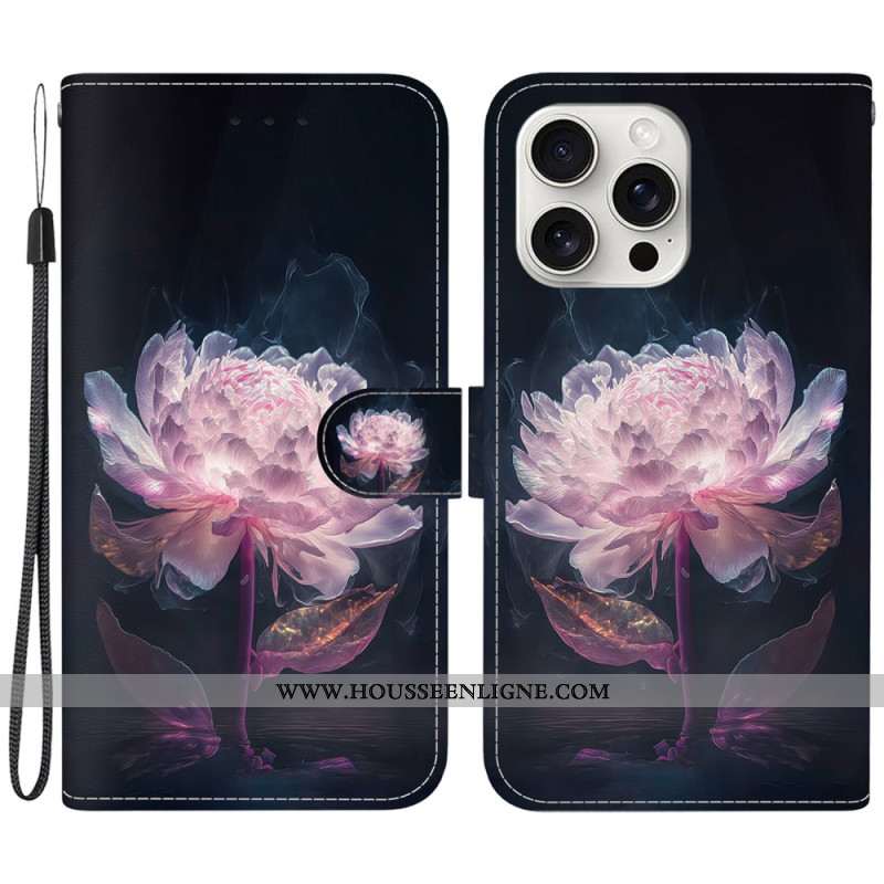 Housse iPhone 16 Pro Max Pivoine Pourpre à Lanière