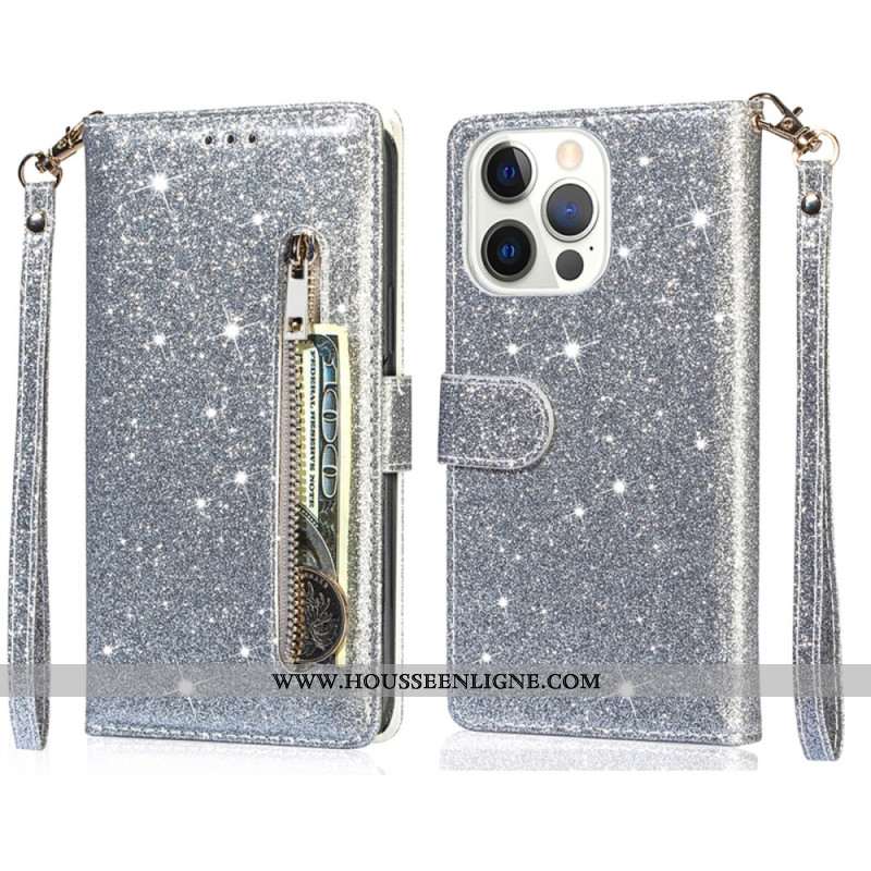 Housse iPhone 16 Pro Max Poche Zippée Paillettes