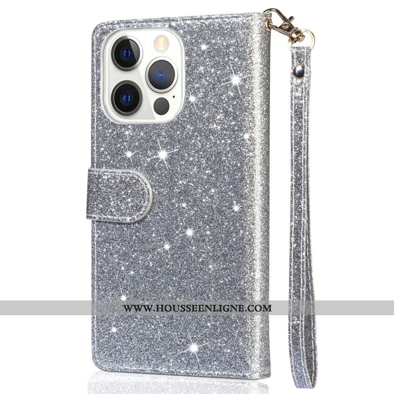 Housse iPhone 16 Pro Max Poche Zippée Paillettes