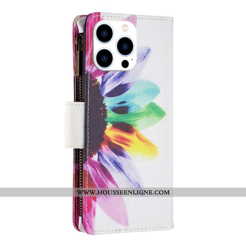 Housse iPhone 16 Pro Max Portefeuille Fleur à Lanière