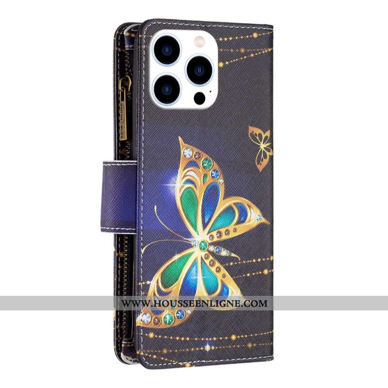 Housse iPhone 16 Pro Max Portefeuille Papillons Strass