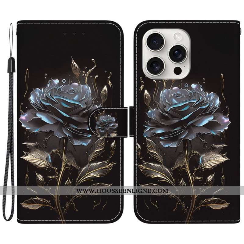 Housse iPhone 16 Pro Max Rose Noire à Lanière