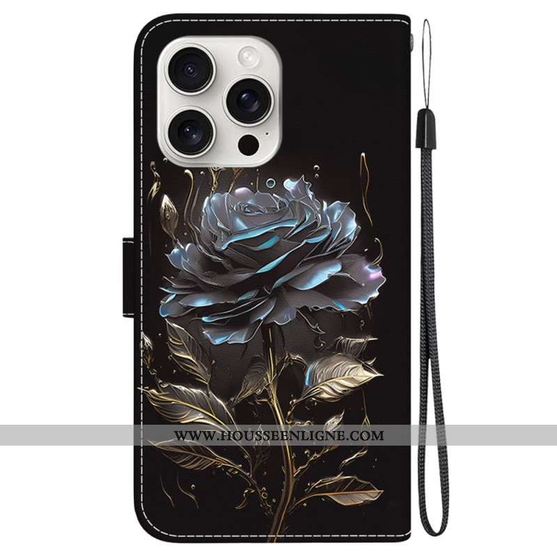 Housse iPhone 16 Pro Max Rose Noire à Lanière