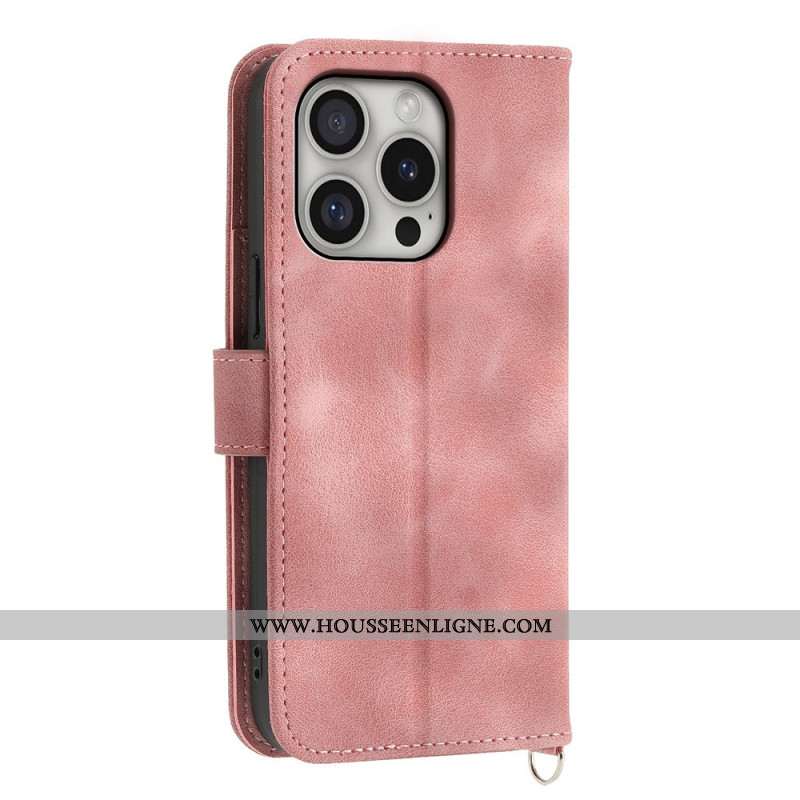 Housse iPhone 16 Pro Motif Dentelle à Lanière et Bandoulière