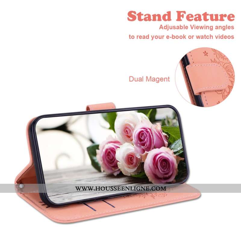 Housse iPhone 16 Pro Motif Roses à Lanière