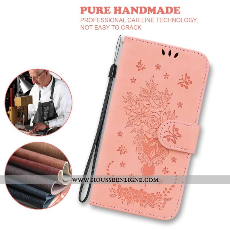 Housse iPhone 16 Pro Motif Roses à Lanière