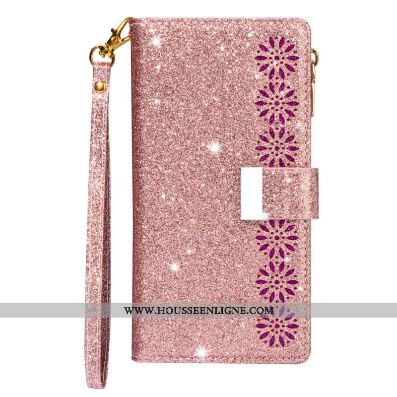 Housse iPhone 16 Pro Paillettes Fermoir Argenté