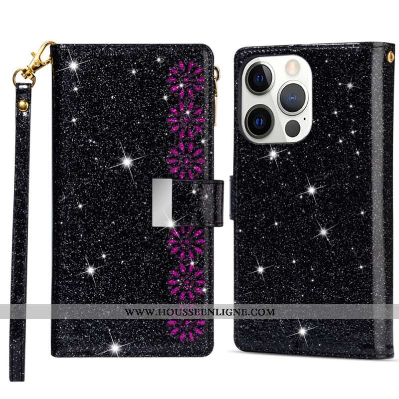 Housse iPhone 16 Pro Paillettes Fermoir Argenté