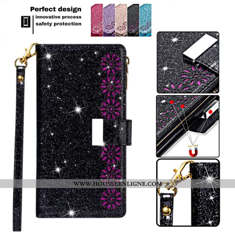 Housse iPhone 16 Pro Paillettes Fermoir Argenté