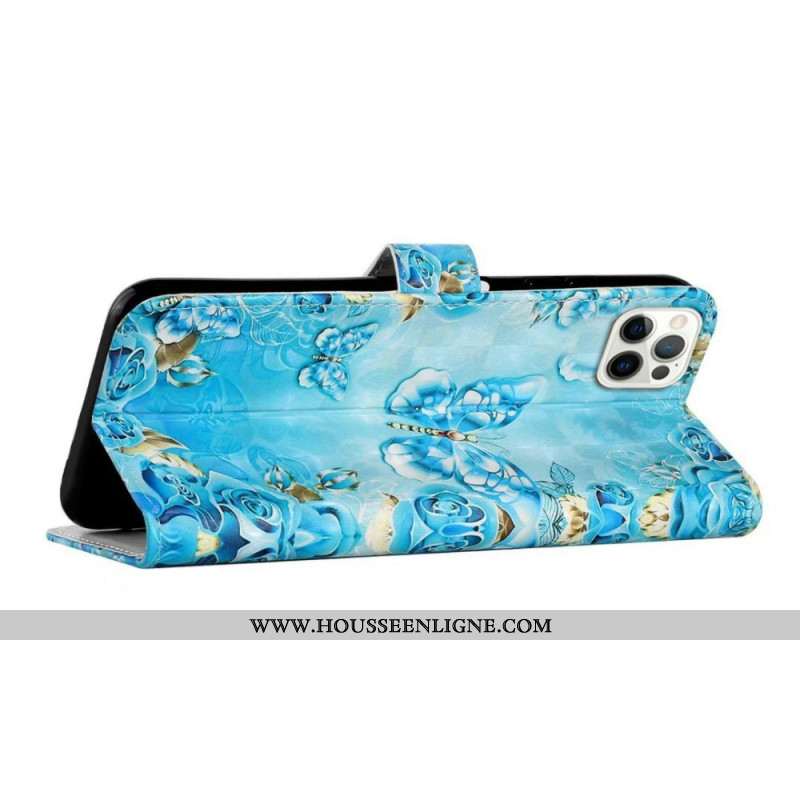 Housse iPhone 16 Pro Papillons Bleus