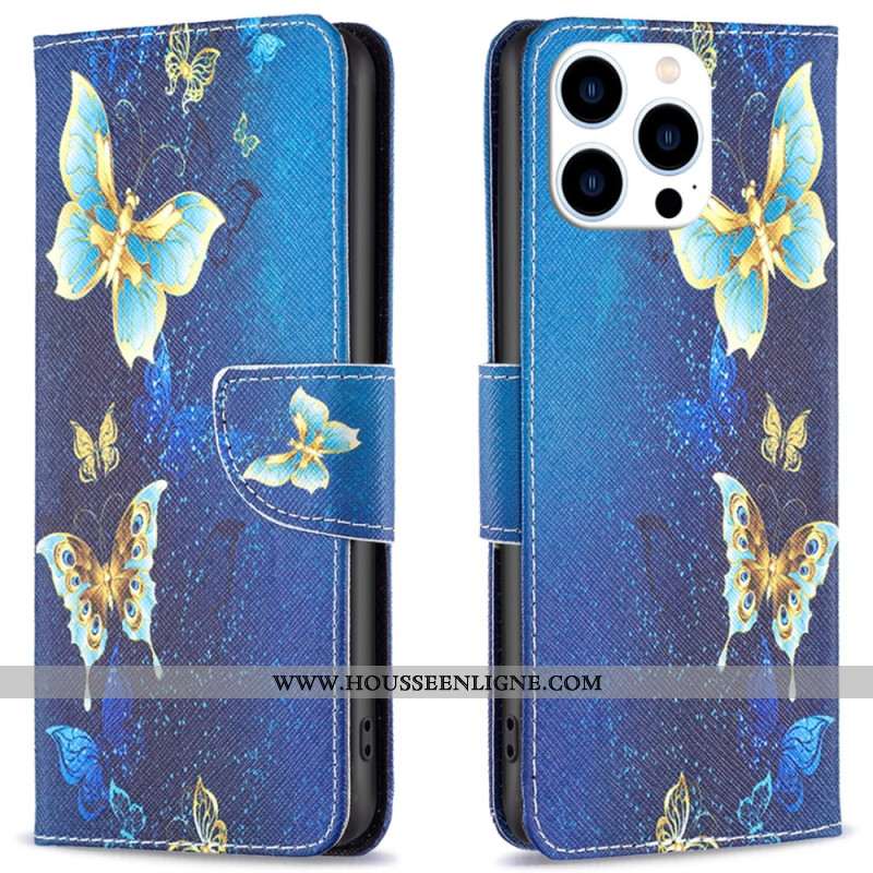 Housse iPhone 16 Pro Papillons Dorés