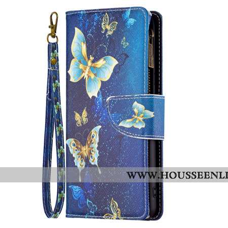 Housse iPhone 16 Pro Papillons Dorés à Lanière