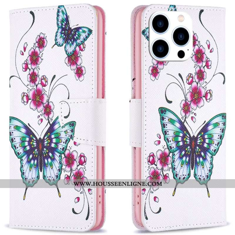 Housse iPhone 16 Pro Papillons Verts