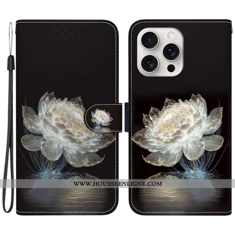 Housse iPhone 16 Pro Pivoine Cristalline à Lanière