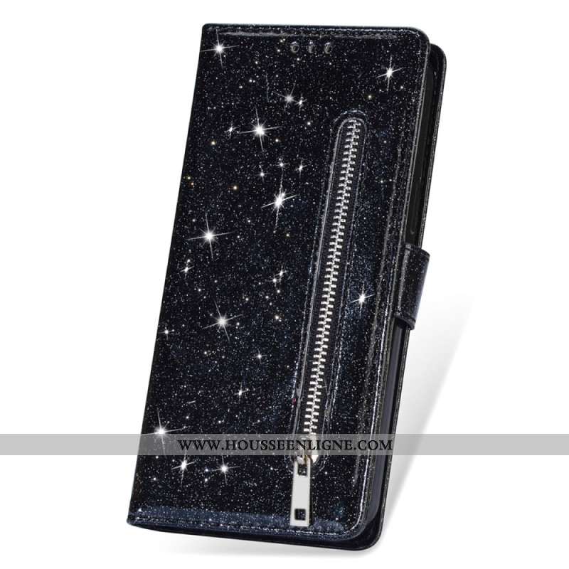 Housse iPhone 16 Pro Poche à Fermeture Éclair Paillettes