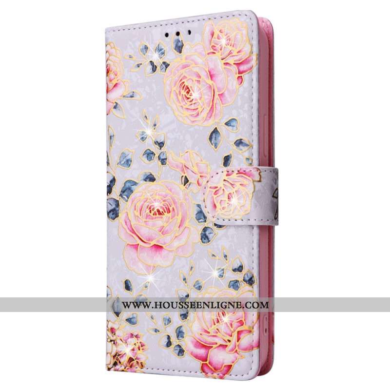 Housse iPhone 16 Pro Portefeuille Bloqueur RFID Floral