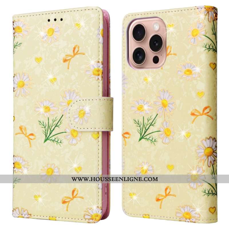 Housse iPhone 16 Pro Portefeuille Bloqueur RFID Floral