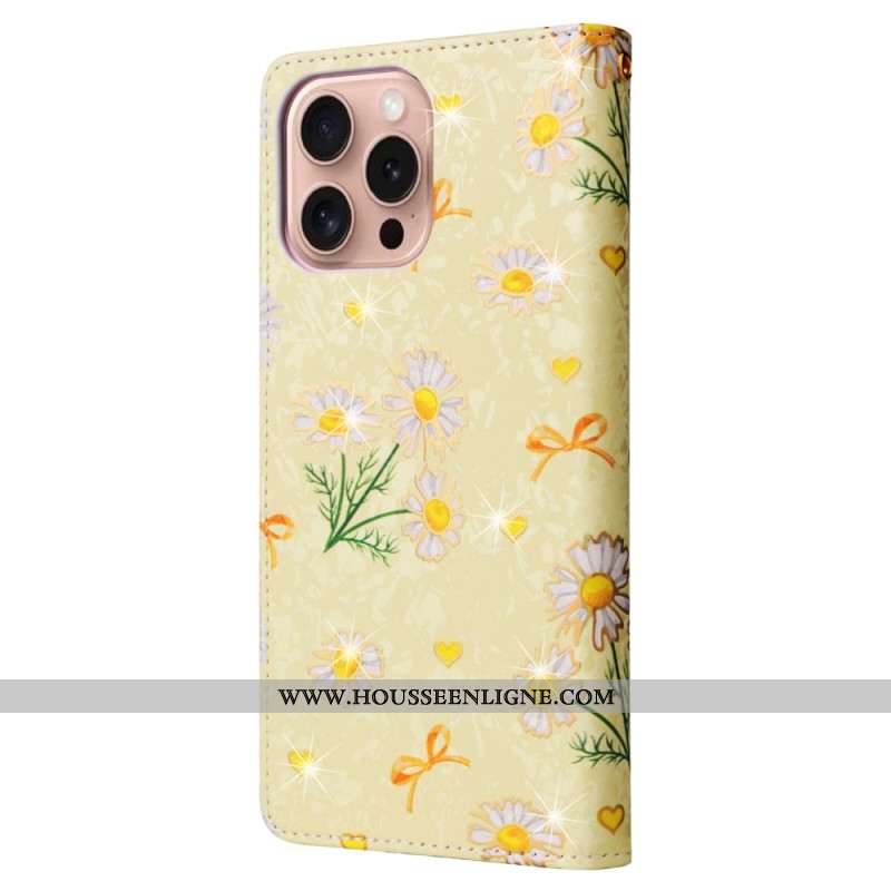 Housse iPhone 16 Pro Portefeuille Bloqueur RFID Floral