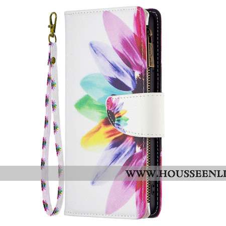 Housse iPhone 16 Pro Portefeuille Fleur Aquarelle