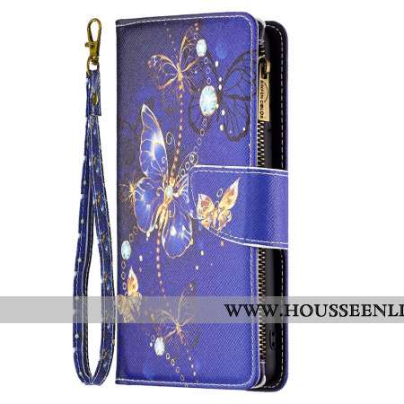 Housse iPhone 16 Pro Portefeuille Papillons Pourpres