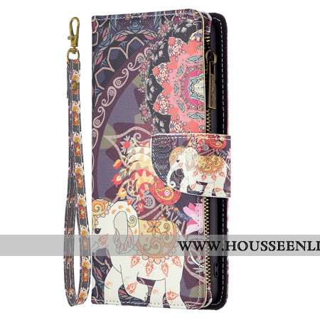 Housse iPhone 16 Pro Portefeuille Éléphant Tribal