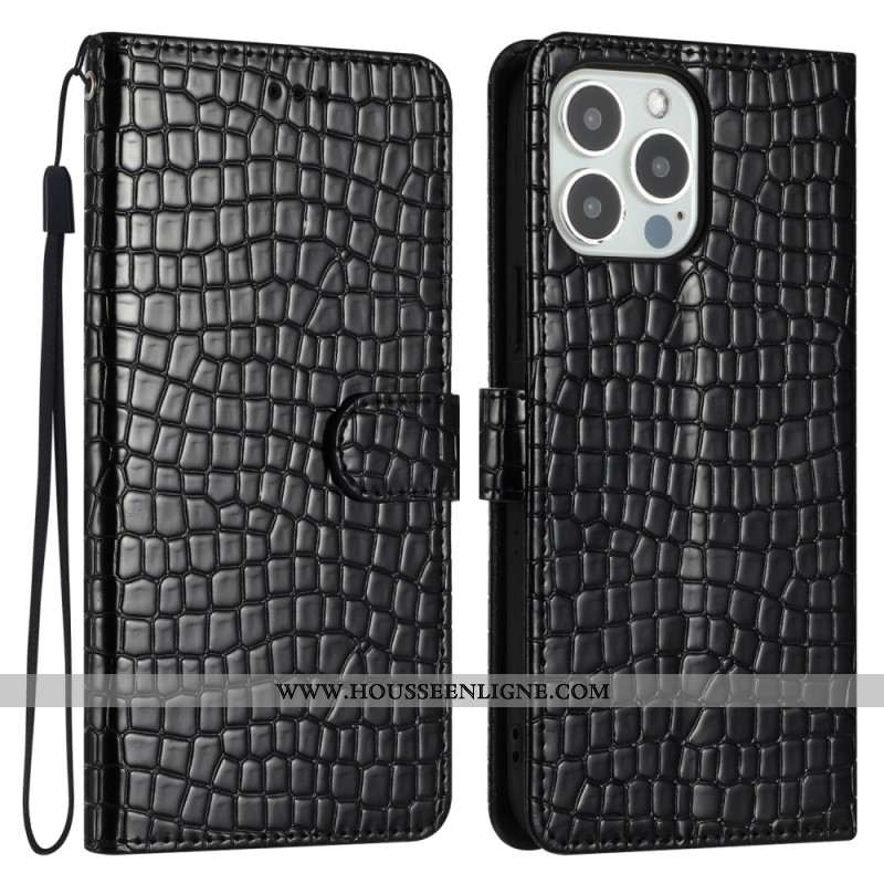 Housse iPhone 16 Pro Style Crocodile à Lanière