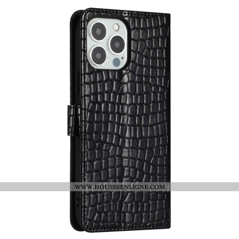 Housse iPhone 16 Pro Style Crocodile à Lanière