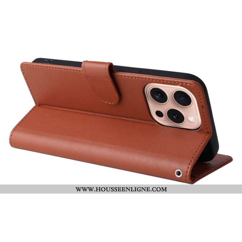 Housse iPhone 16 Pro Style Cuir à Lanière