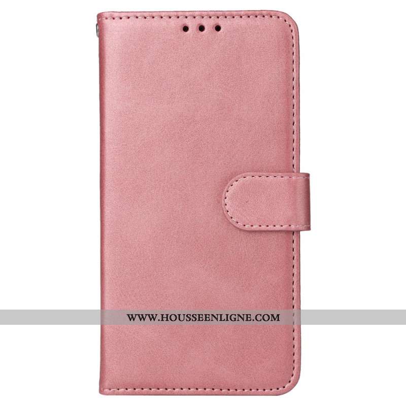 Housse iPhone 16 Style Cuir Uni à Lanière