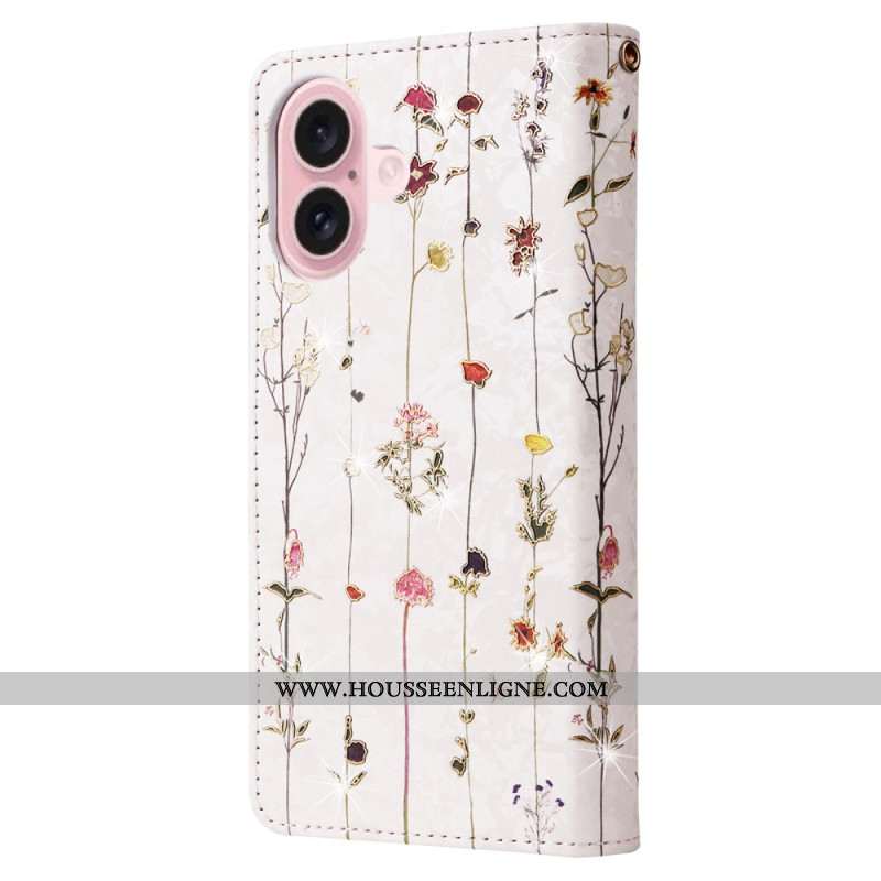 Housse iPhone 16 Technologie Blocage RFID Fleurs