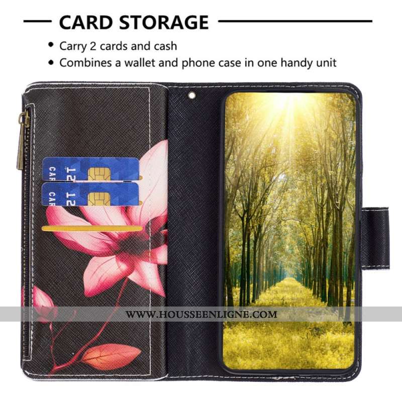 Housse pour Samsung Galaxy S24 5G Portefeuille Fleur Rose à Lanière