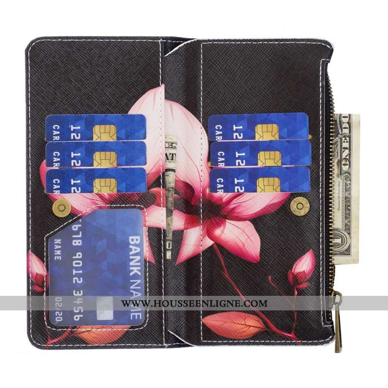 Housse pour Samsung Galaxy S24 5G Portefeuille Fleur Rose à Lanière