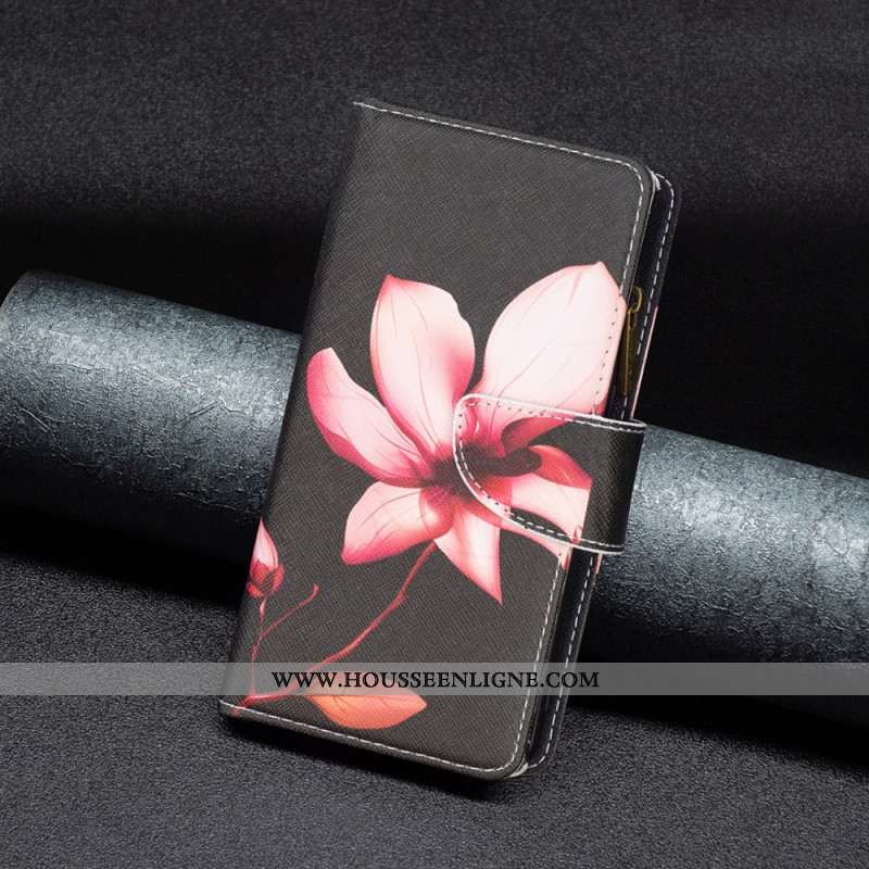 Housse pour Samsung Galaxy S24 5G Portefeuille Fleur Rose à Lanière