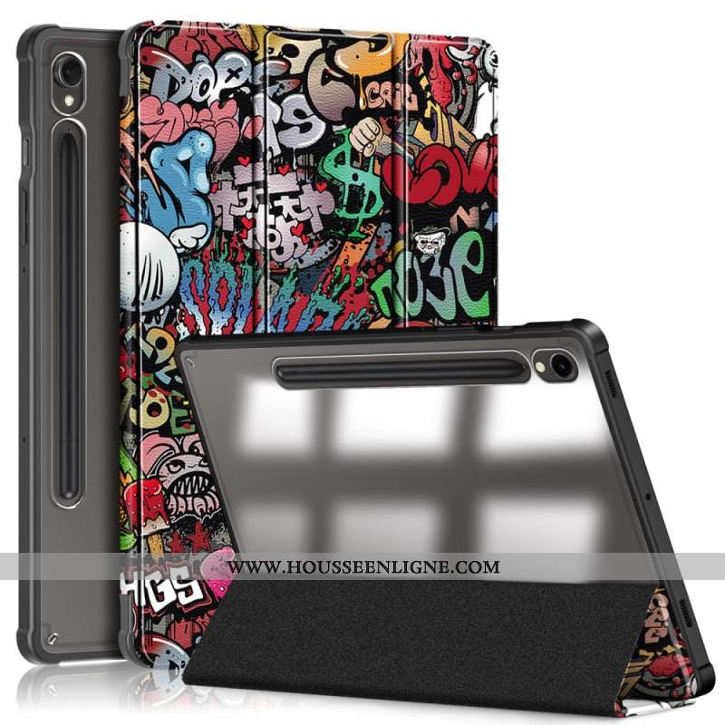 Smart Case Samsung Galaxy Tab S9 Porte-Stylet Dos Transparent Graffitis