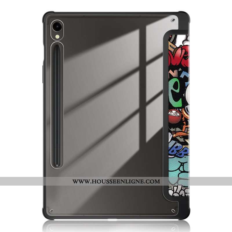 Smart Case Samsung Galaxy Tab S9 Porte-Stylet Dos Transparent Graffitis